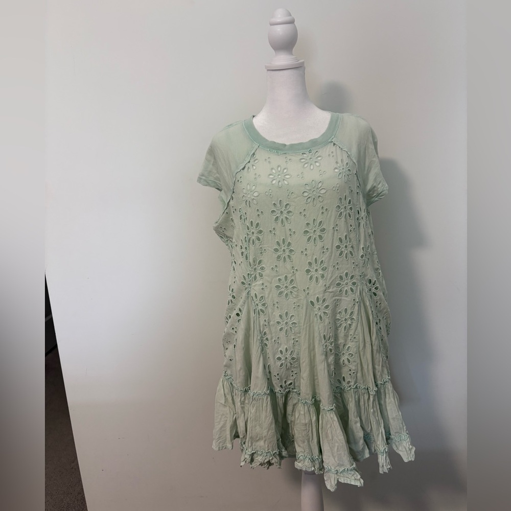Free People Pastel Mint Green Eyelet Mini Dress